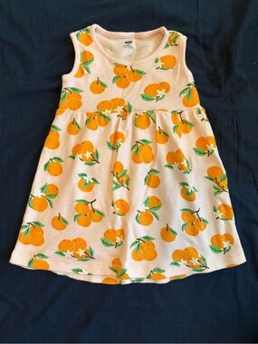 Girls Orange Print Tank Dress - Fruit Pattern